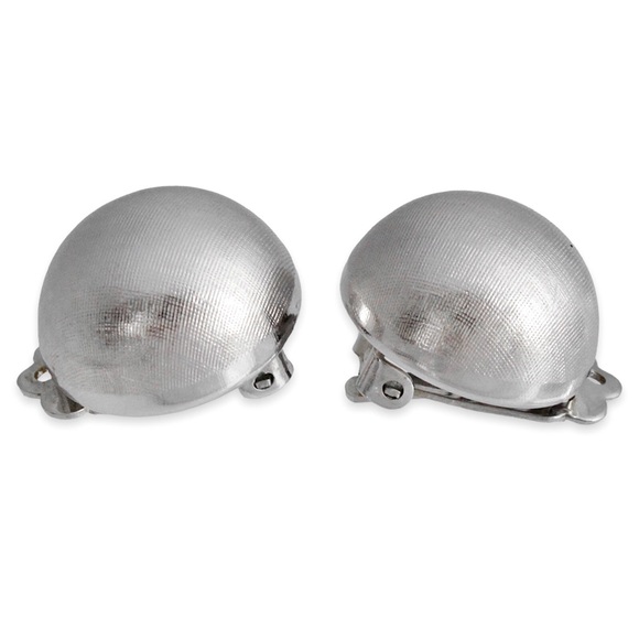 Vintage Coro Domed Clip On Earrings Brushed Silver Tone Round Ball Button Style - Picture 3 of 4